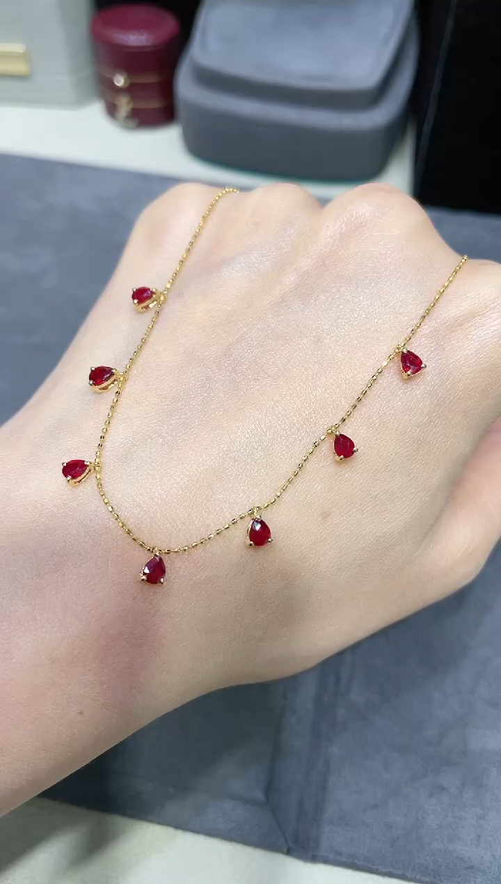 18K金镶嵌红宝石项链满天星 K黄