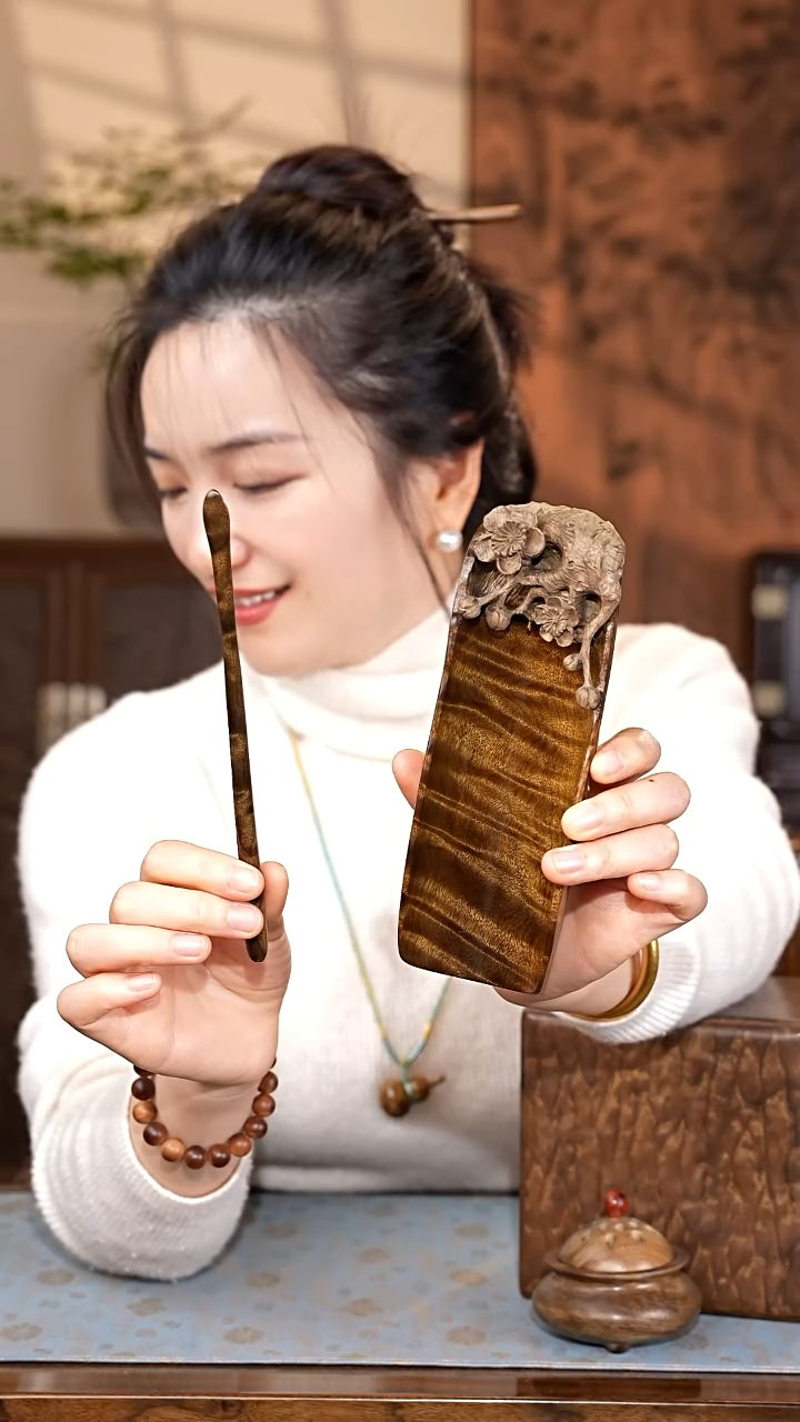 乌木类家具金丝楠阴沉木   满纹茶则 