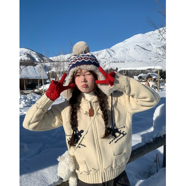 【圣诞特辑】 费尔岛毛衣冬季重工加厚滑雪插兜外套开衫女