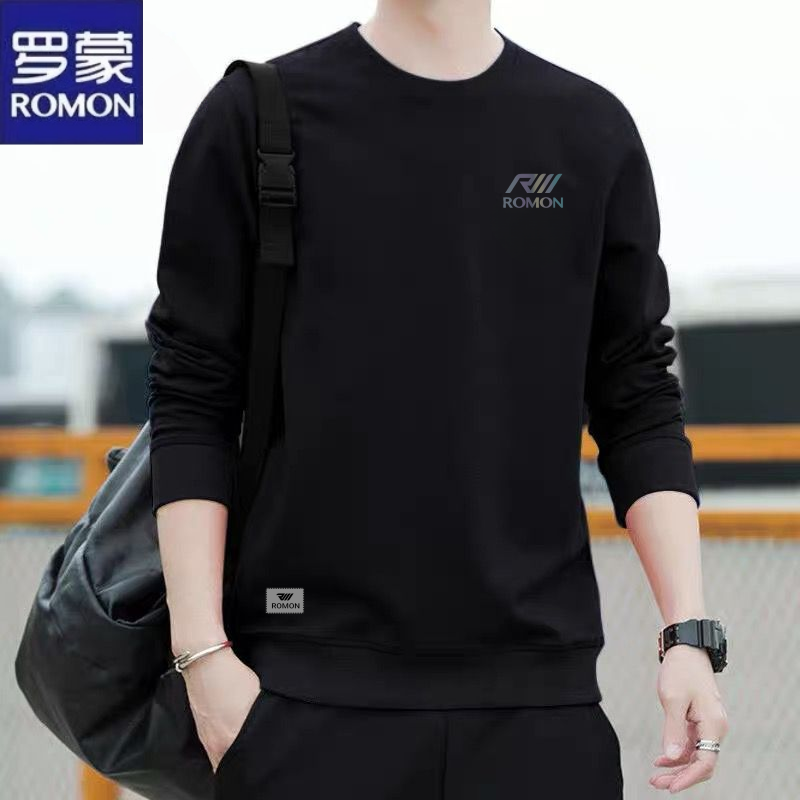 罗蒙正品秋冬季休闲卫衣男士宽松简单长袖T恤加绒打底衫时尚男装