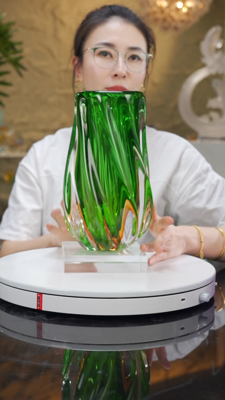 瓷片福利琥珀绿切面花瓶带底座