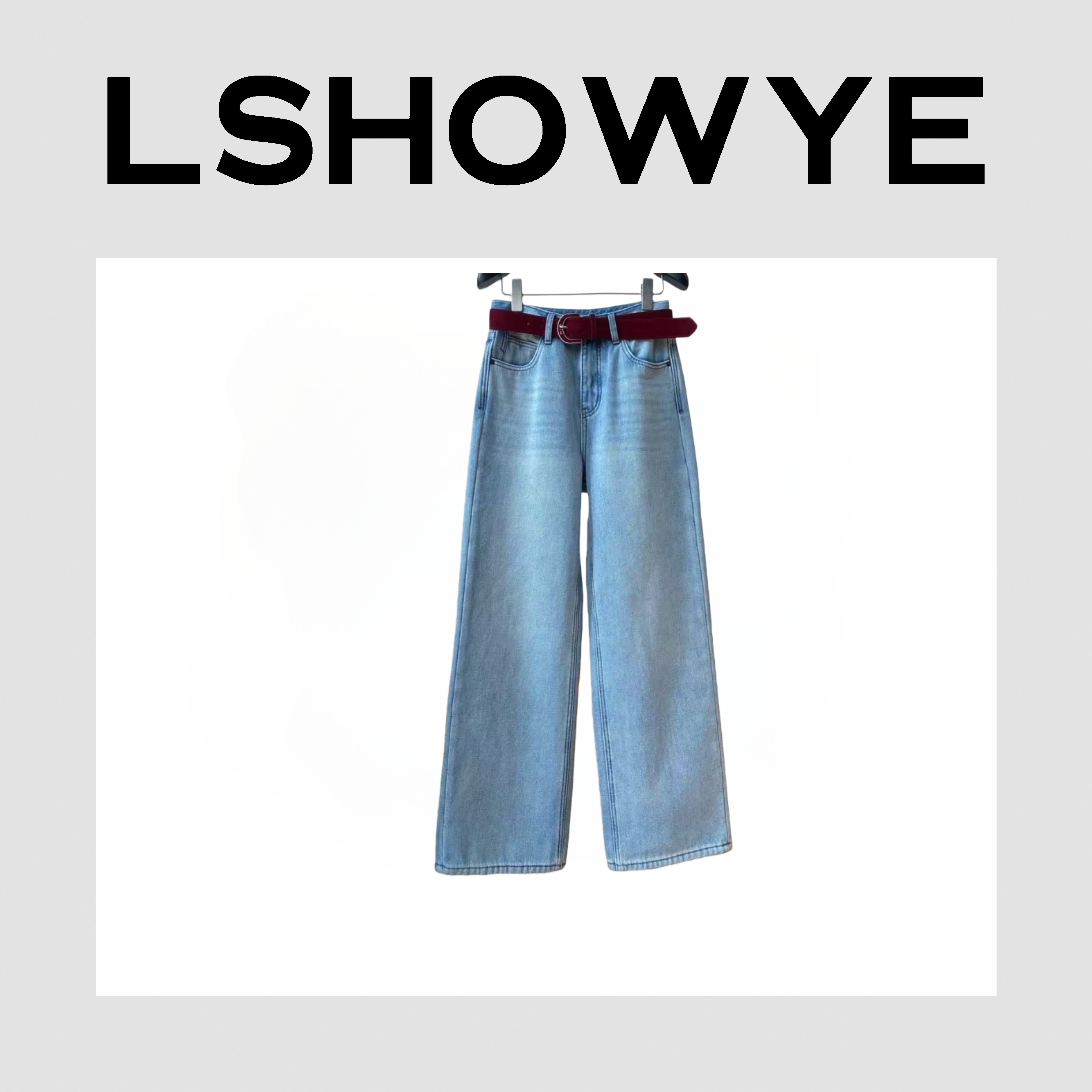 LSHOWYE｜腰带圣诞帽刺绣加绒牛仔裤 X4474