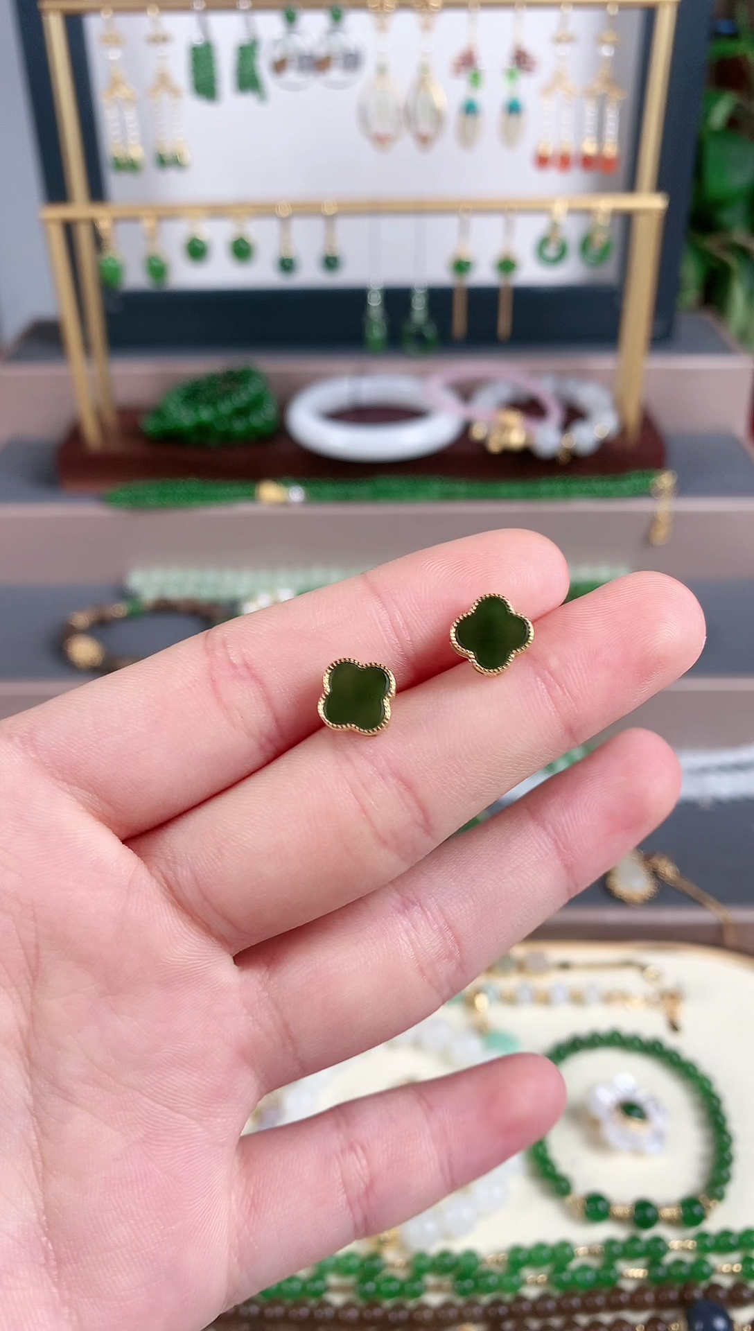 银S925镶嵌和田玉耳饰1