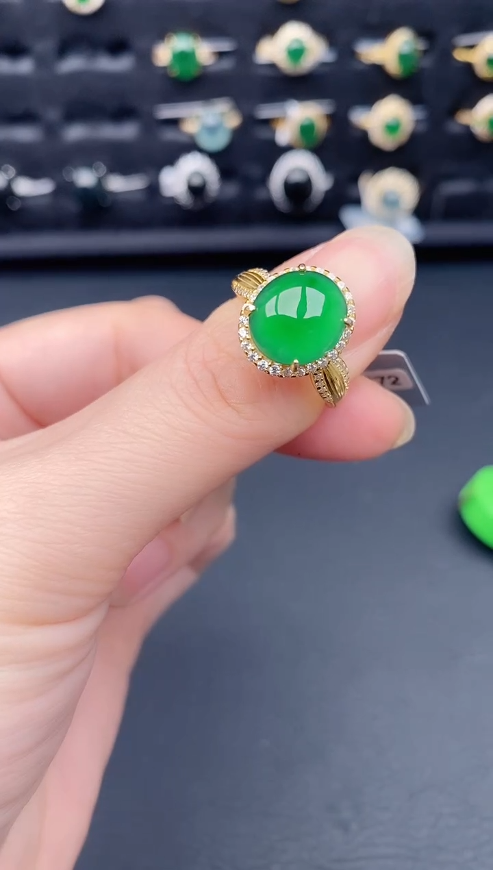 银S925镶嵌戒指翡翠天然a货翡翠213