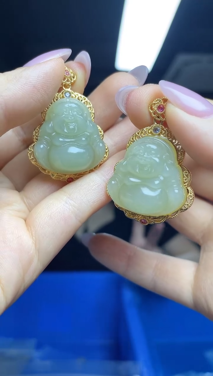 和田玉18K金镶嵌颈饰（多样性发一件）