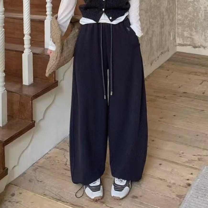 DEZI宽腰头显瘦微秋冬卫裤加厚抽绳女款休闲裤LS8903088
