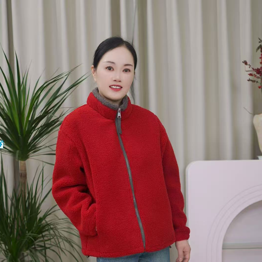 2025新款加绒加厚休闲撞色防风保暖宽松加厚立领外套