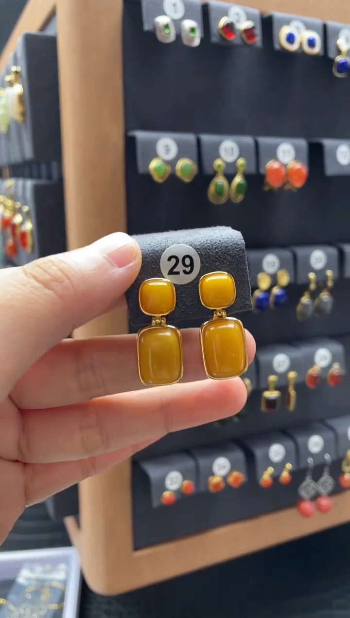 【闪购商品】蜜蜡耳饰银S925镶嵌0029