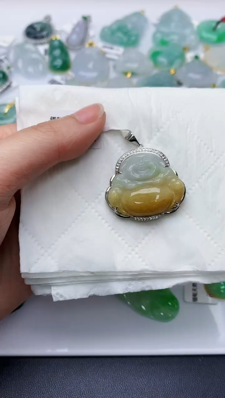 颈饰银S925镶嵌翡翠天然A货