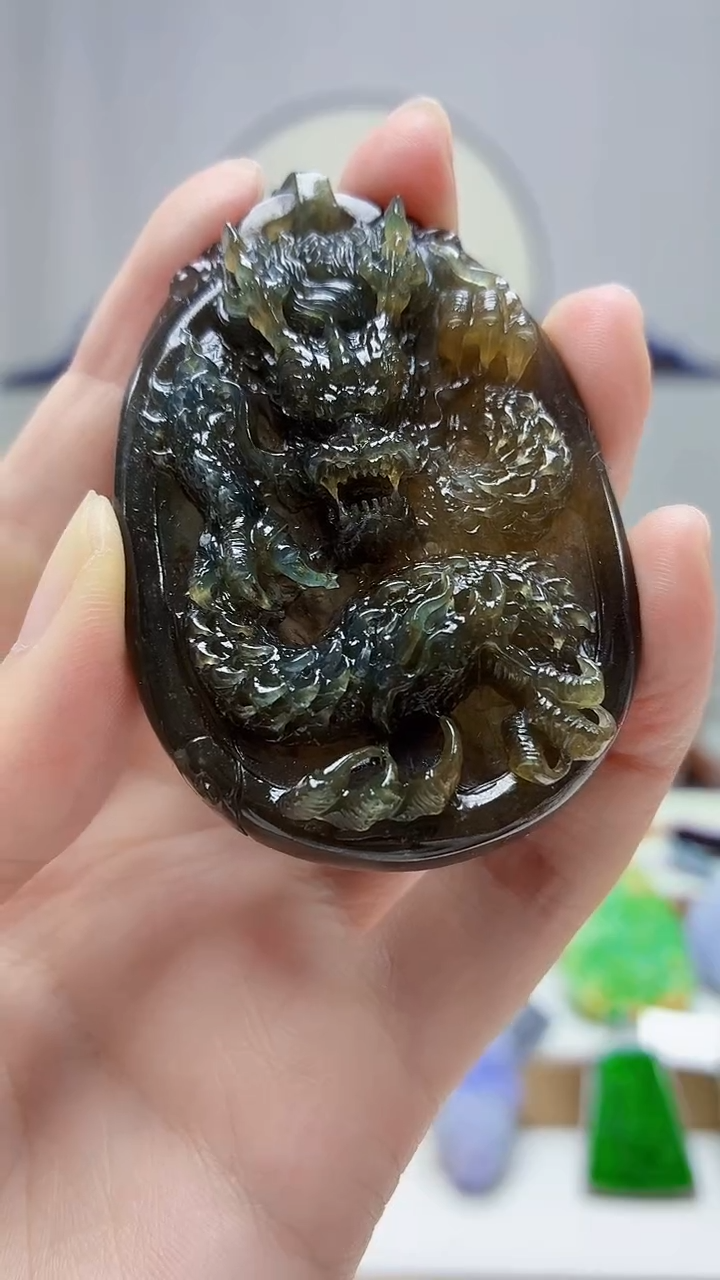 未镶嵌定制翡翠4688zm-毛货挂件龙牌84