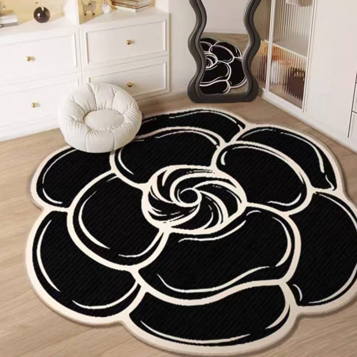 A43 60CM圆形防滑耐磨地毯适用于客厅卧室梳妆台床边等多种场景