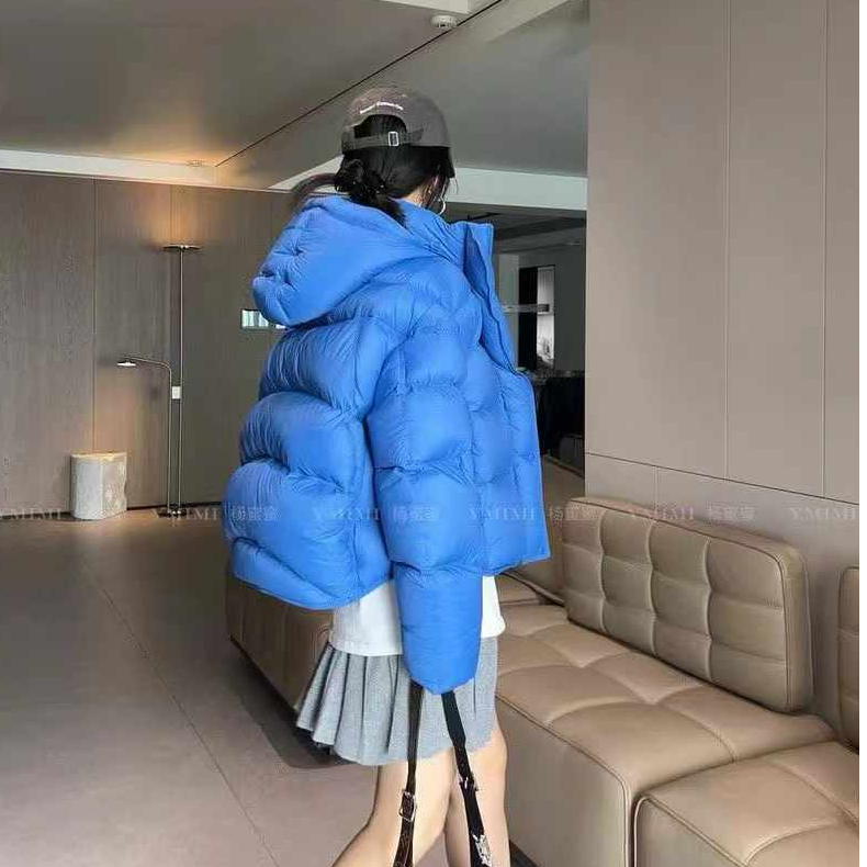 韩系泡芙龟背连帽羽绒服2025冬季新款宽松百搭加厚保暖外套8619