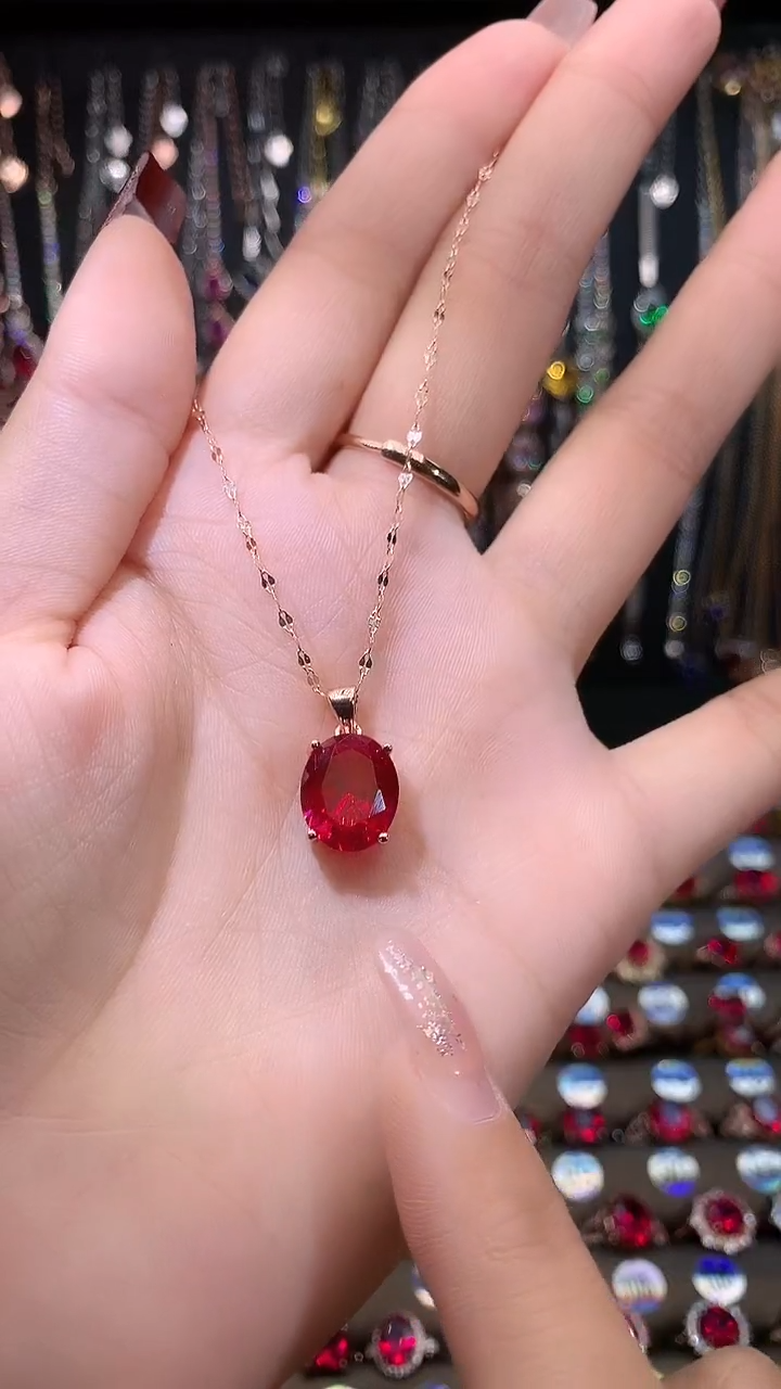 【闪购商品】红宝石吊坠(赠链)银S925镶嵌10.12玫瑰金