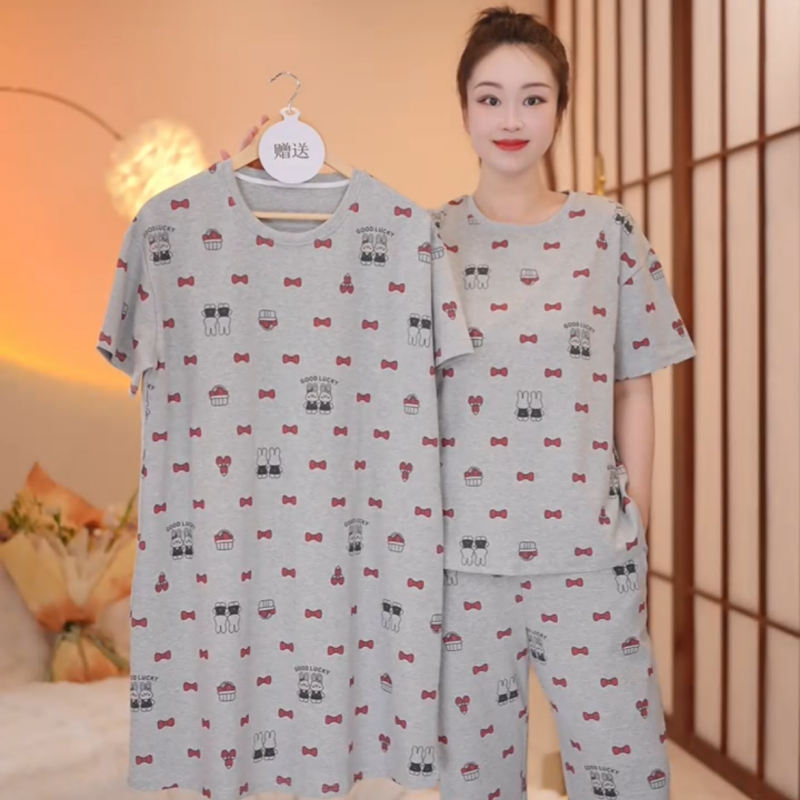 新品【流光灰～拍一发三】纯棉短袖七分裤舒适家居服套装可外穿