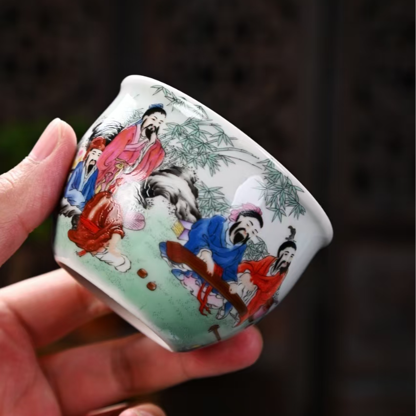 复古竹林七贤主人杯·半手工陶瓷茶杯个人专用