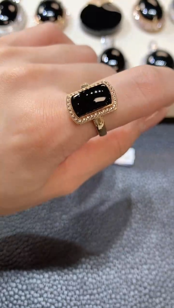 【闪购商品】翡翠戒指18K金镶嵌D25墨翠