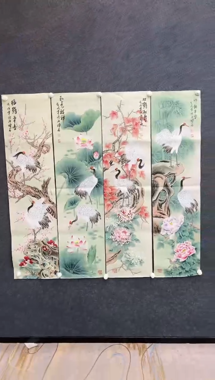 【闪购商品】国画2.20-杨成喜-四条屏仙鹤-73