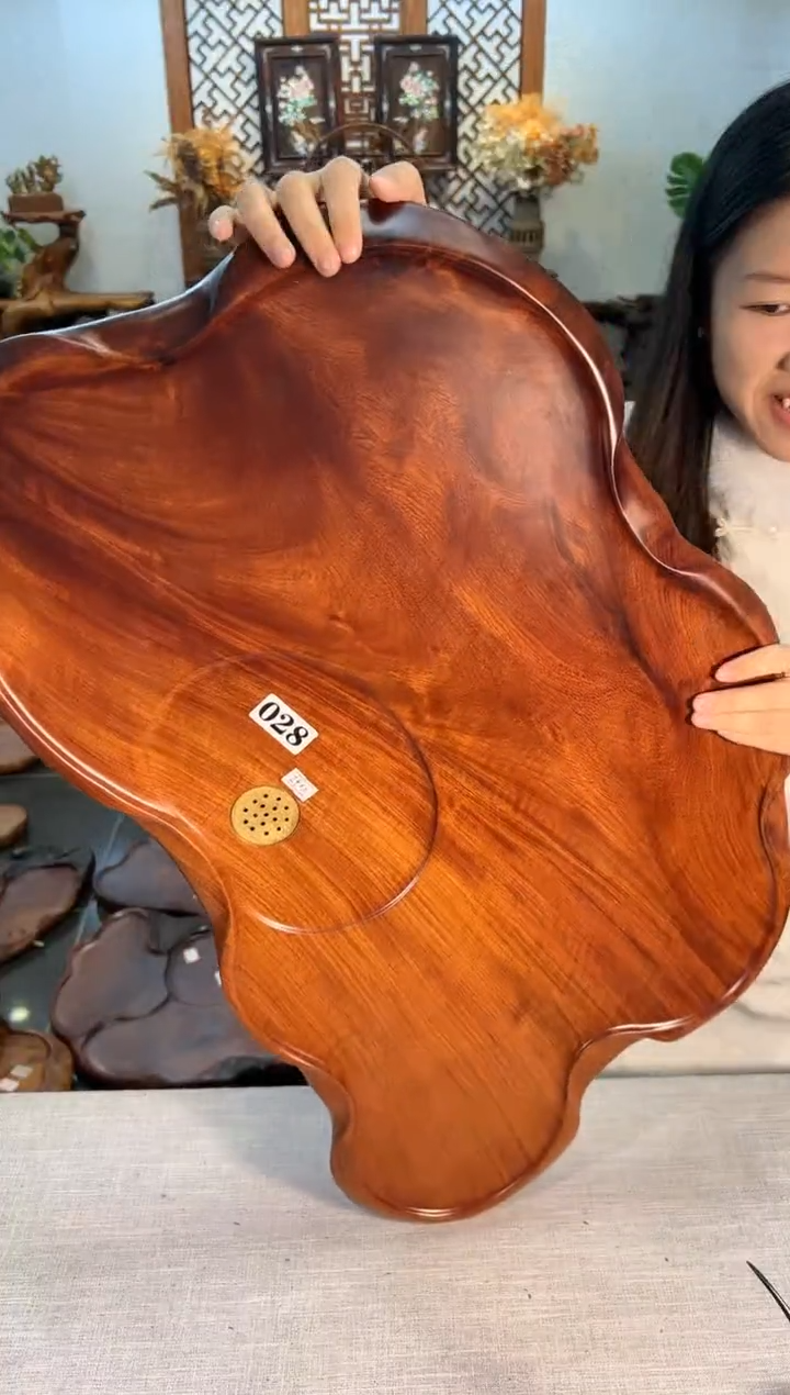 【闪购商品】大果紫檀（缅甸花梨）茶盘028