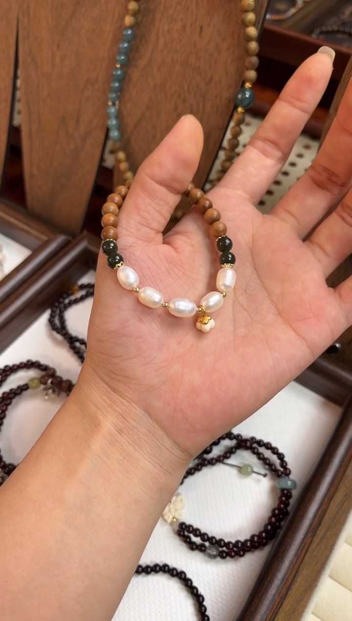 非洲檀香无事牌老山6mm单圈+珍珠（加MM吊坠）