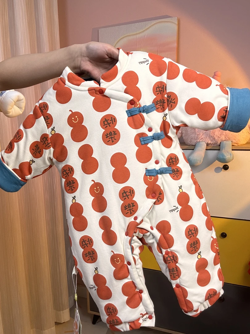 糖葫芦拜年服婴幼儿连身衣哈衣棉服婴儿连体衣保暖冬季棉衣
