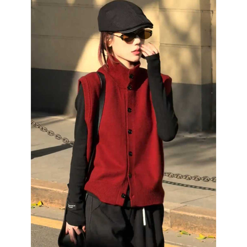 春秋季时尚百搭气质女衣服早春洋气开衫针织背心马甲叠穿无袖上衣