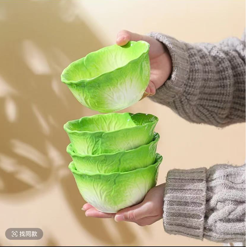 陶瓷新中式百财珐琅瓷浮雕白菜系类米饭碗5英寸家用碗盘创意