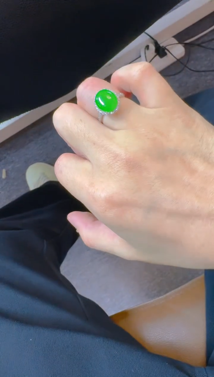 翡翠戒指银S925镶嵌天然a货翡翠