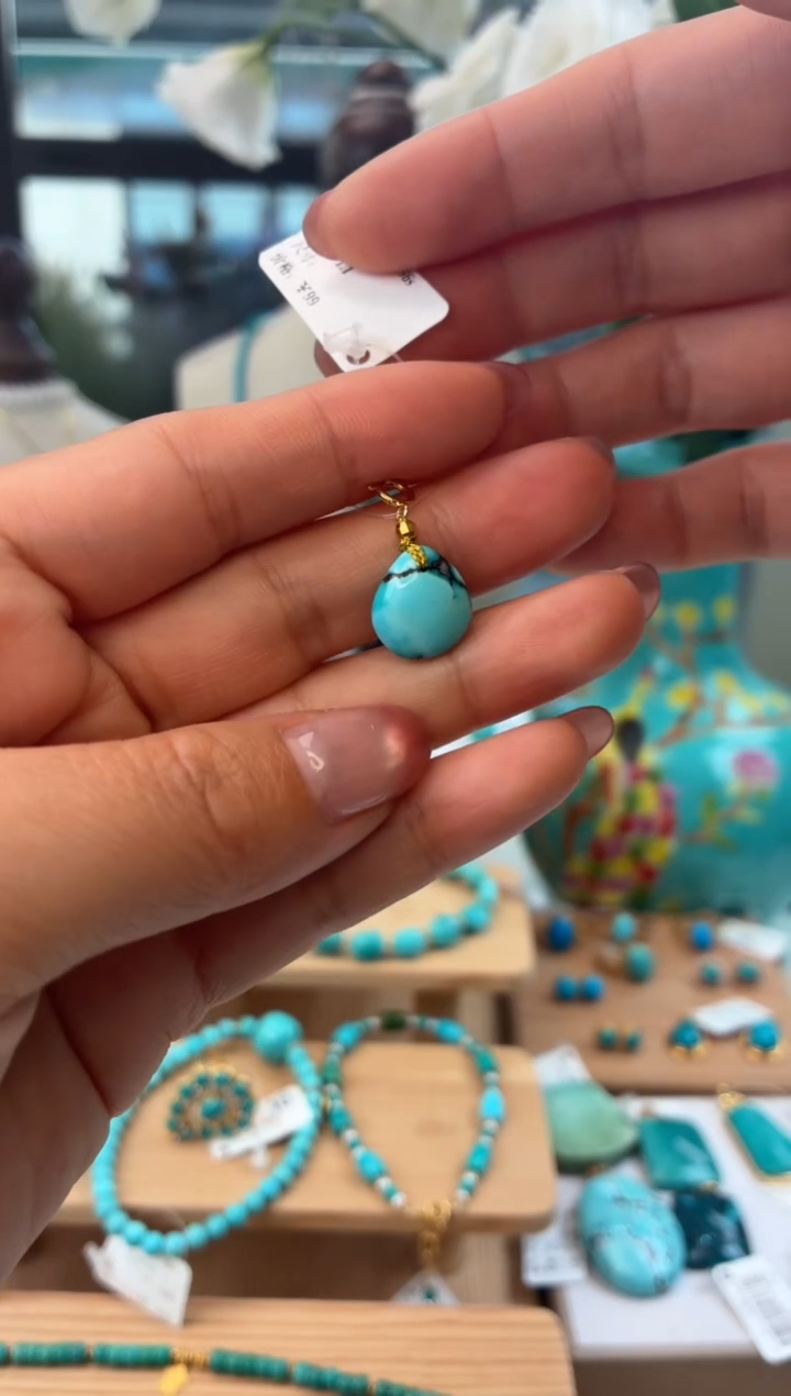 银S925镀金镶嵌绿松石吊坠(不含链)1