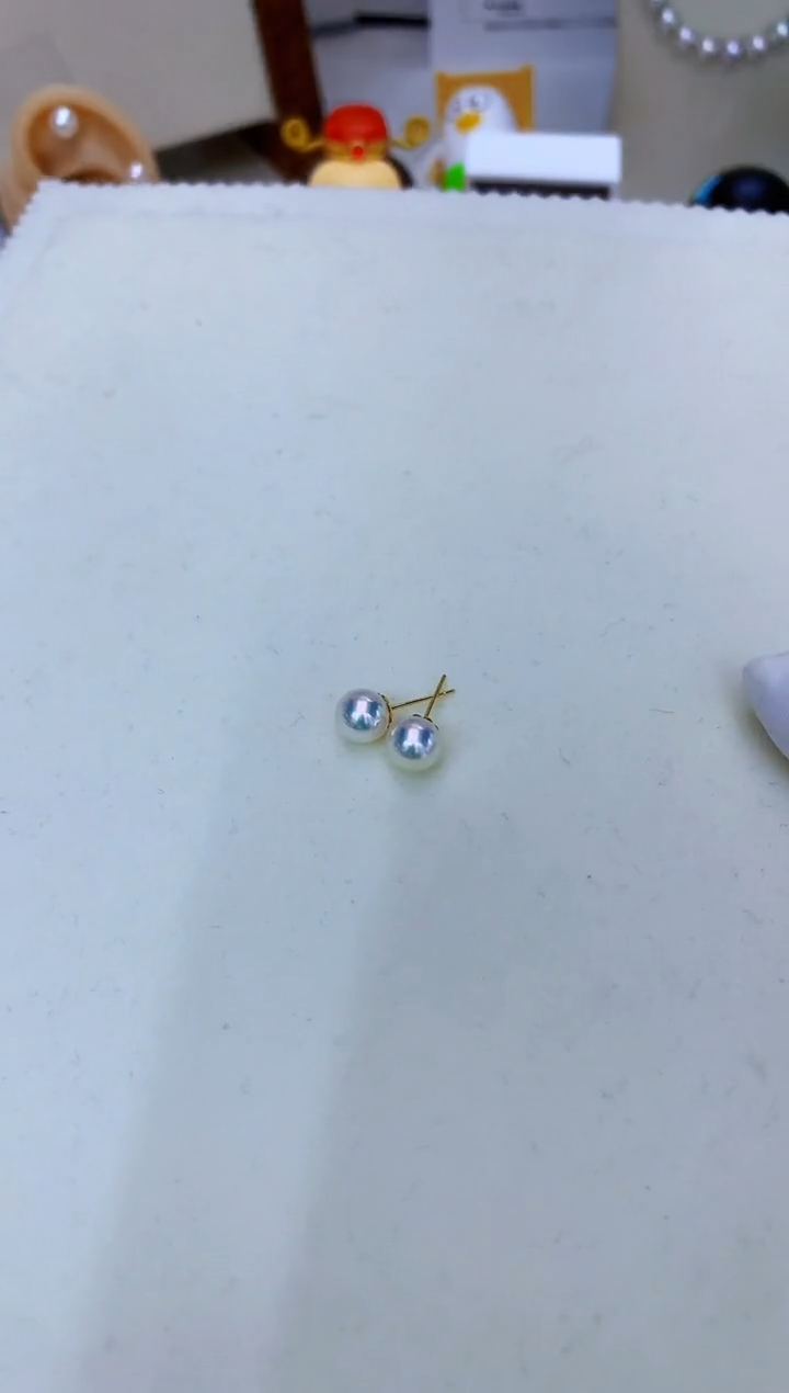 18K金镶嵌海水珍珠饰品7.5-8素钉定制