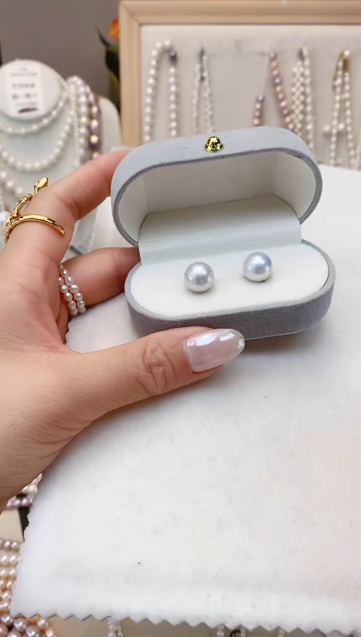 【闪购商品】淡水珍珠项链银S925镶嵌正圆微瑕耳钉 10-11MM