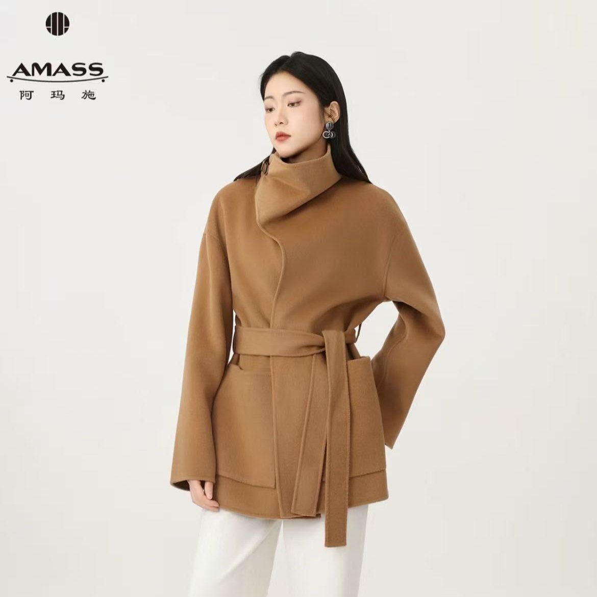 AMASS/阿玛施秋冬新款琥珀流光双面呢绵羊毛收腰短外套540033