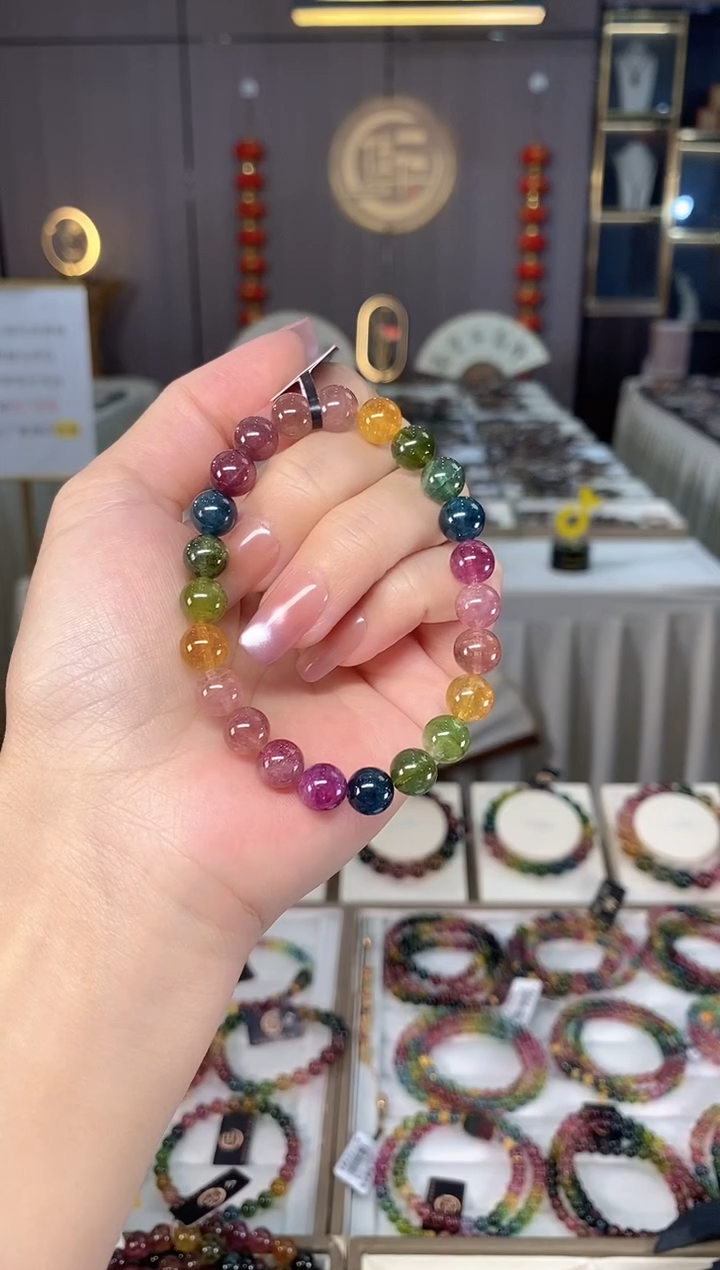 未镶嵌冰透体老矿碧玺单圈手串8mm+碧玺hon多样性发一条