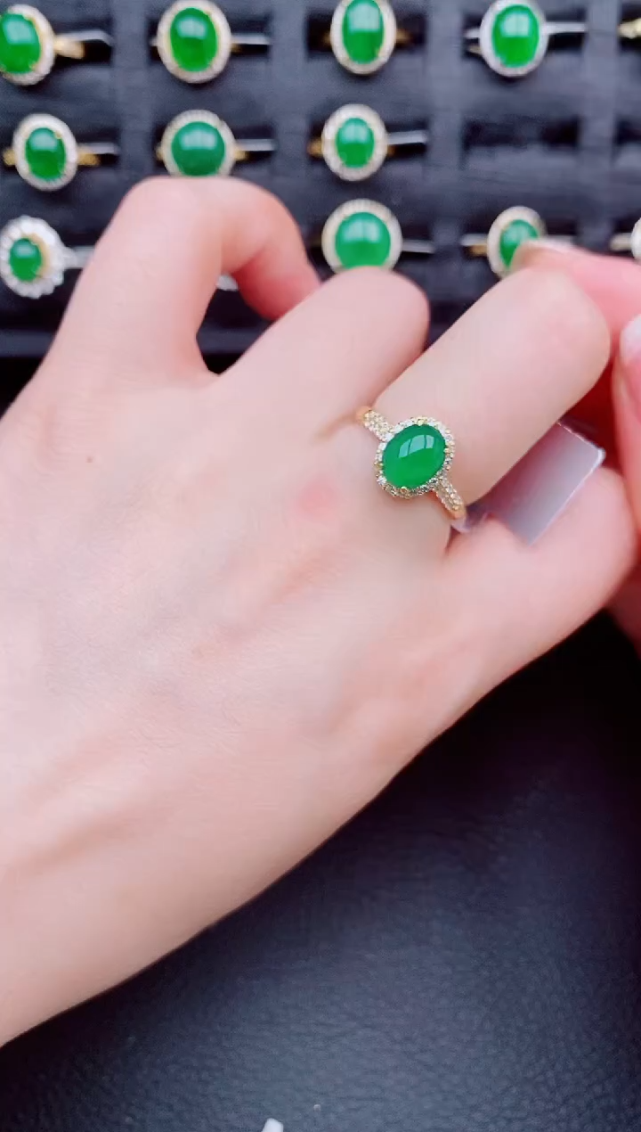 翡翠戒指银S925镶嵌天然a货翡翠111