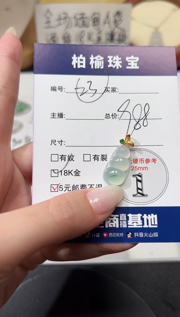 颈饰18K金镶嵌翡翠23豆子