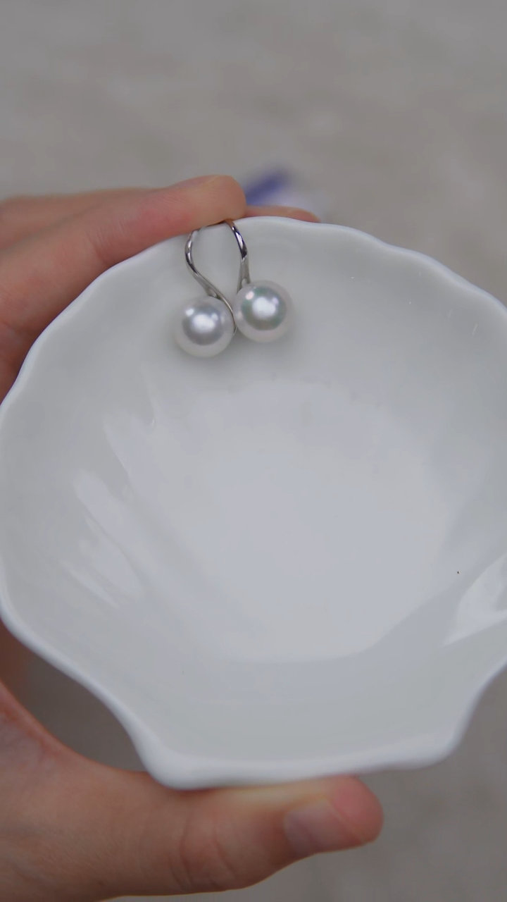 银S925镶嵌淡水珍珠耳饰9-10mm