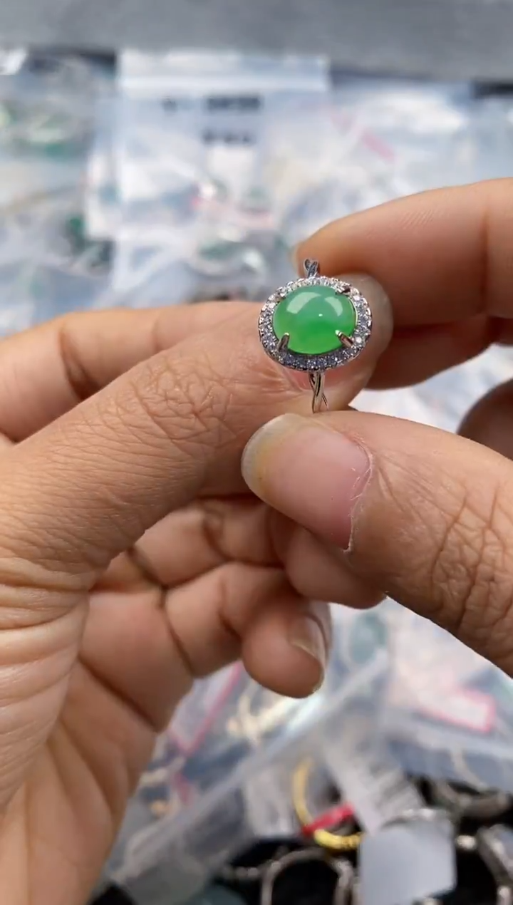 银S925镶嵌戒指翡翠666--7