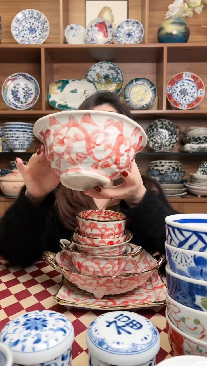 【闪购商品】瓷片章鱼唐草 变型55面碗  （赤）