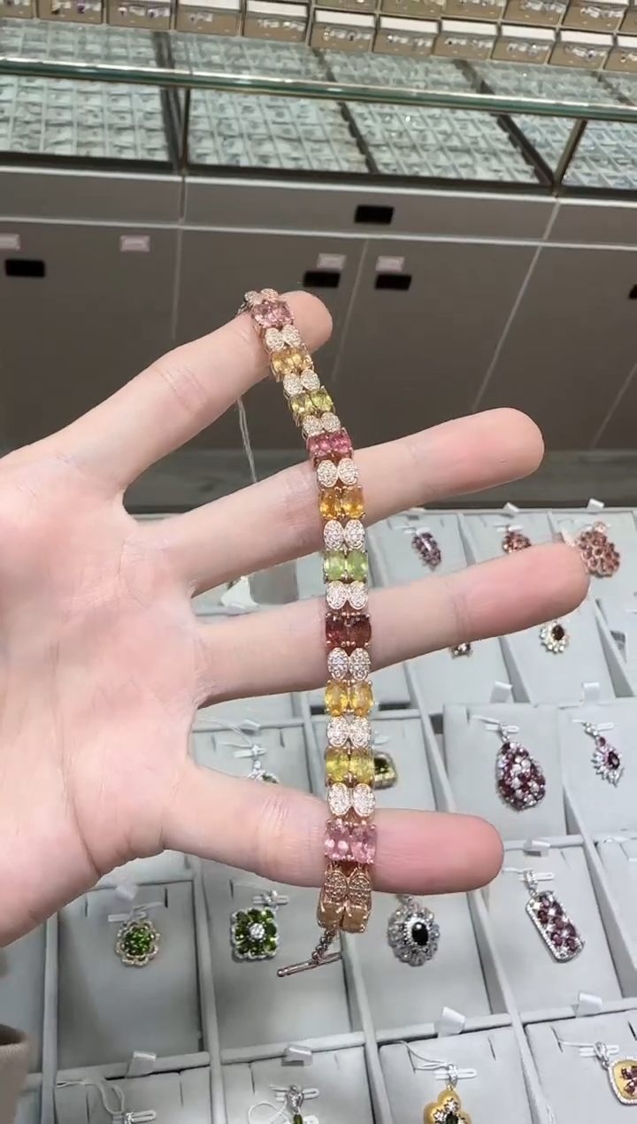【闪购商品】碧玺手链银S925镶嵌4*6mm高级款
