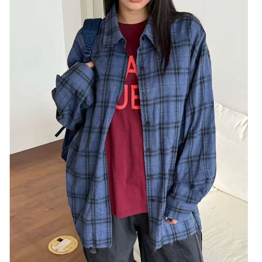 apM韩国东大门简约英伦格子衬衫black ribbon