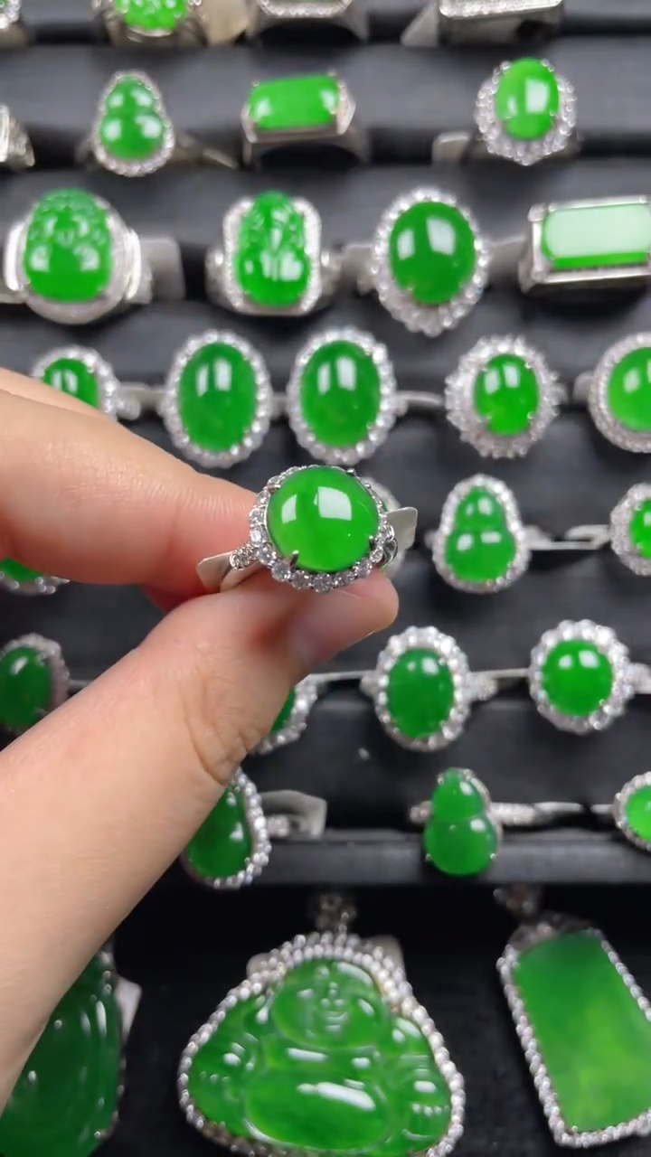 银S925镶嵌戒指翡翠翡翠