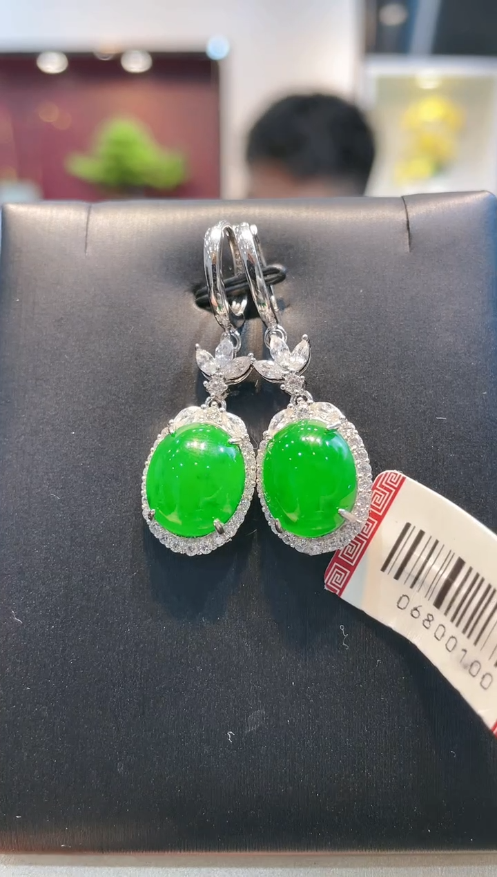 【闪购商品】翡翠颈饰银S925镶嵌A49天然A货翡翠耳饰