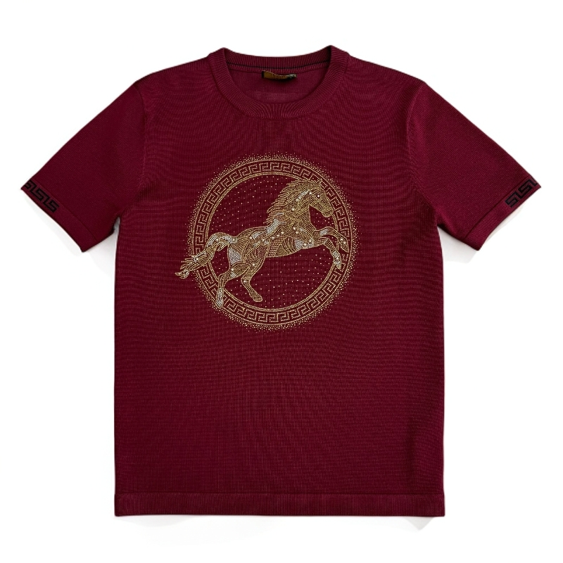 冬季针织毛衣圆领短袖3055修身重工镶钻时尚百搭轻奢男士潮流男装