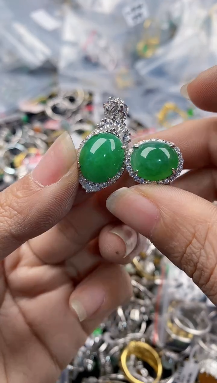 银S925镶嵌戒指翡翠666---2