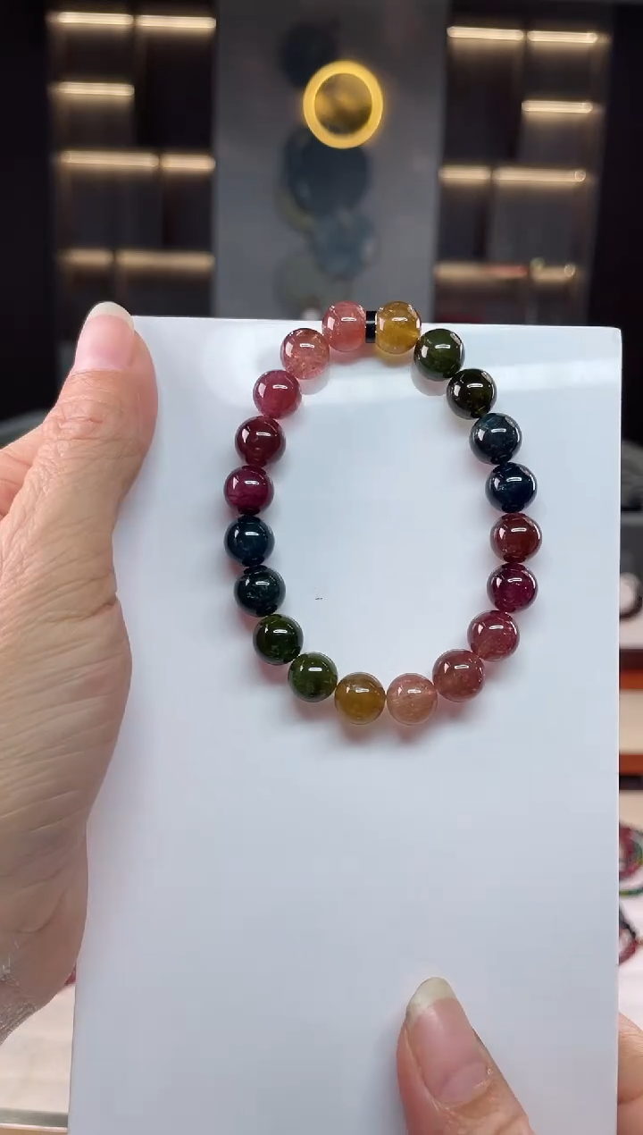 未镶嵌老矿碧玺彩虹单圈手串9mm+碧玺（多样性发一条）Q