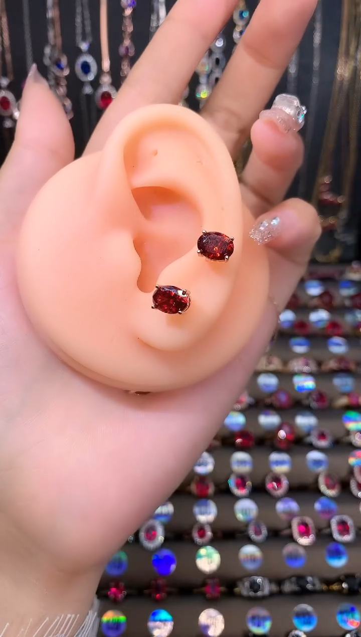 石榴石耳饰银S925镶嵌玫瑰金68