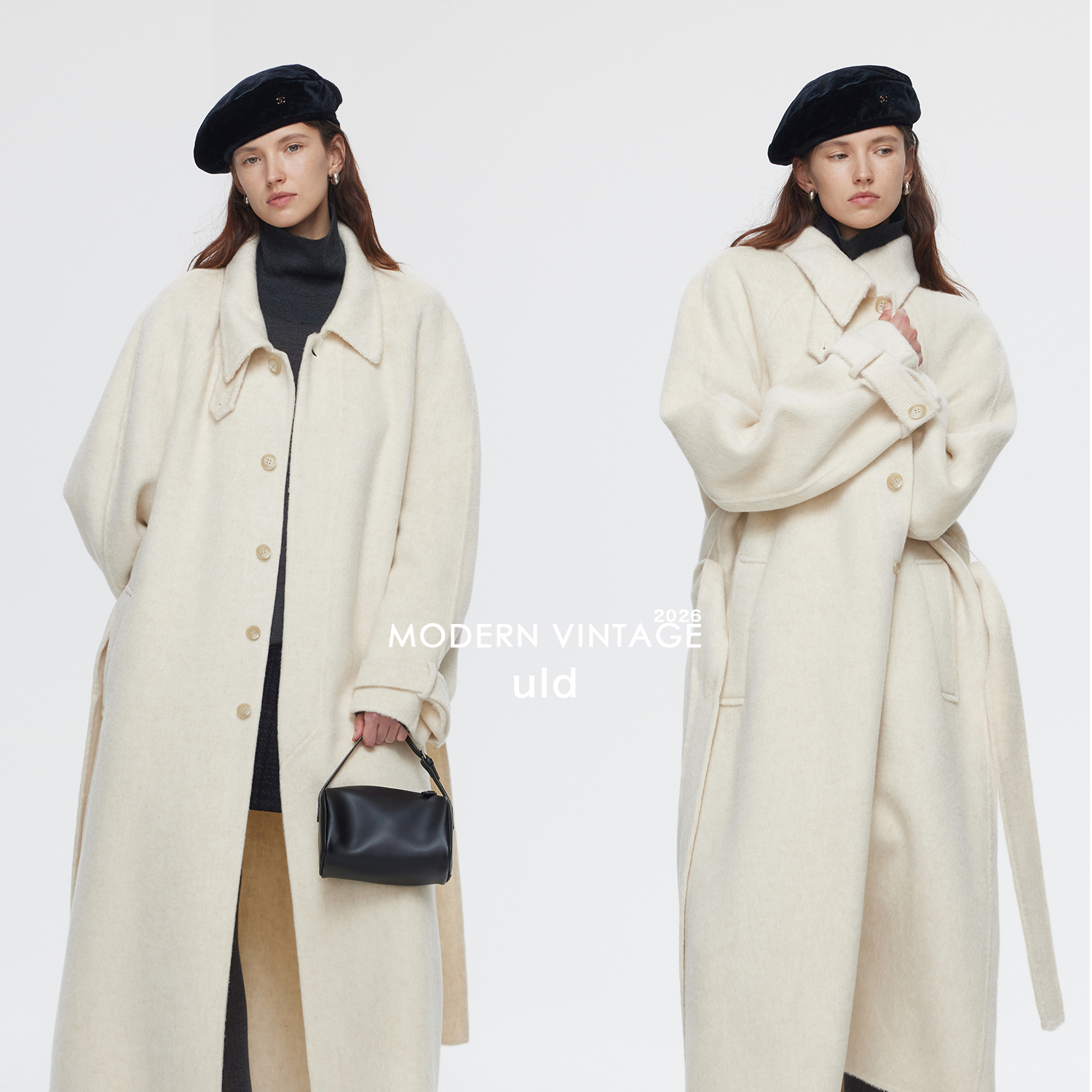 ULD/双旦礼遇 布鲁克林红双面呢鱿鱼大衣女2025冬季新款毛呢外套