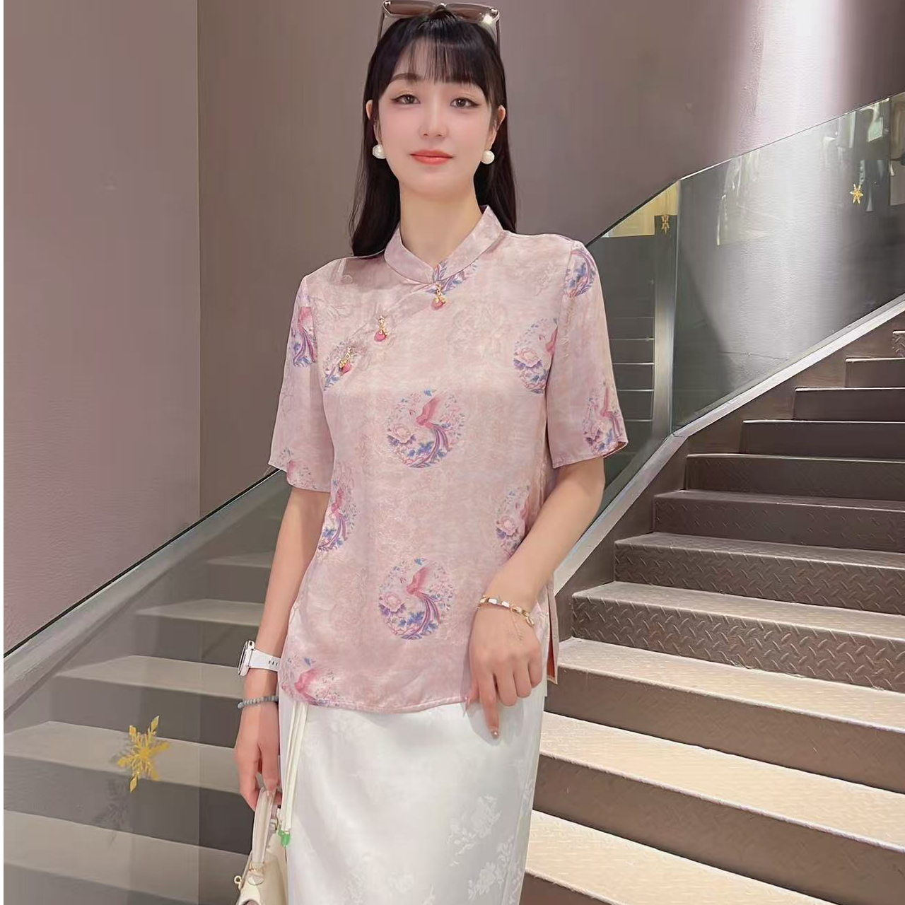 《凤求凰》新中式时尚夏季宽松修身百搭气质衬衫5434