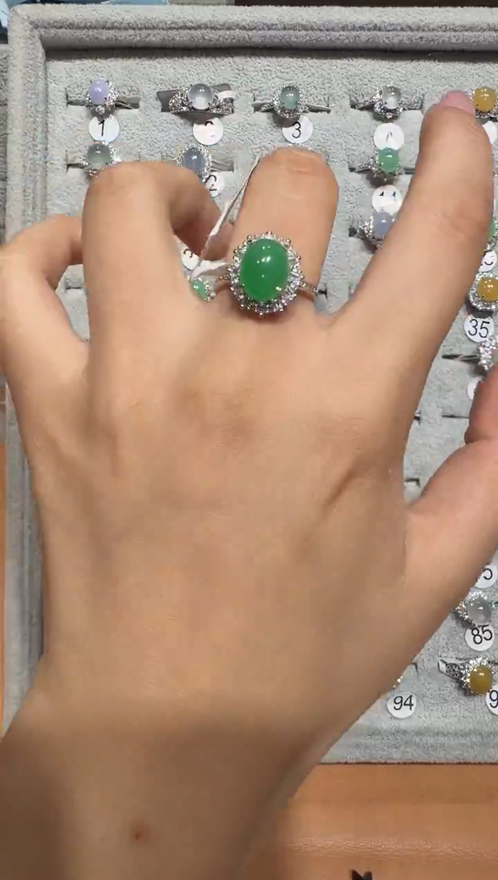 银S925镶嵌戒指翡翠925银镶翡翠戒指镶嵌59