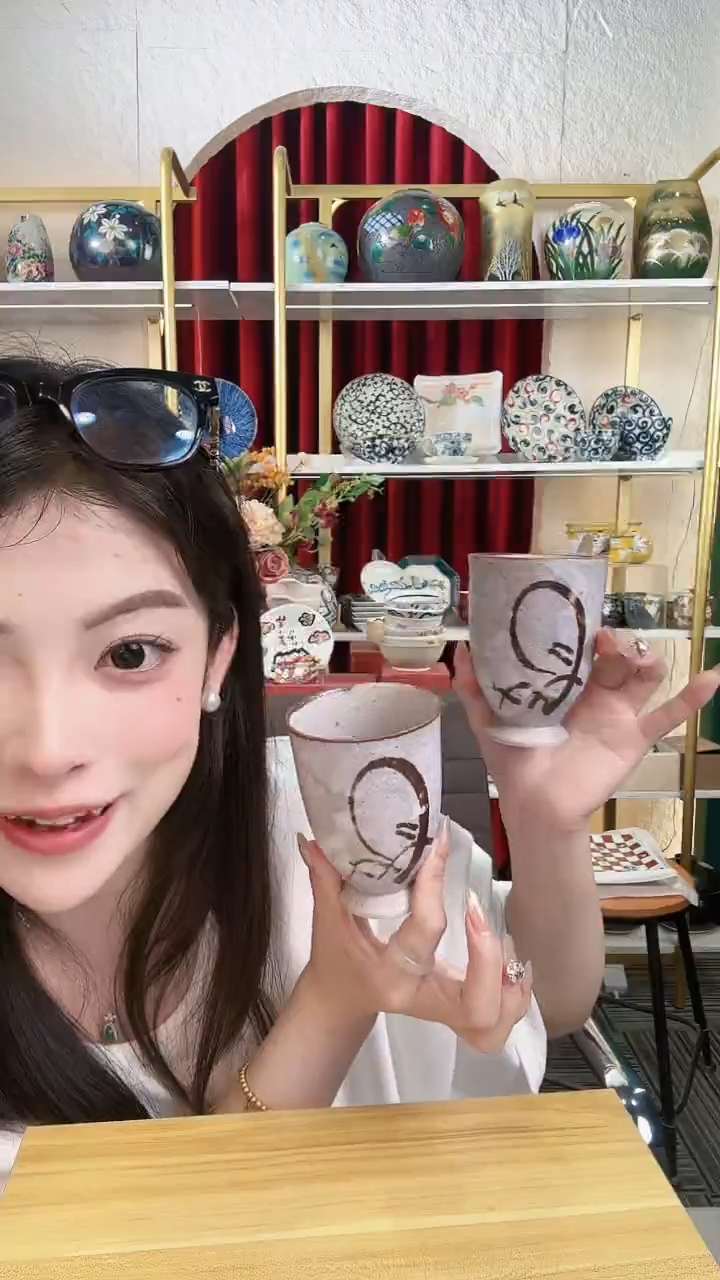 陶瓷志野高脚杯两个