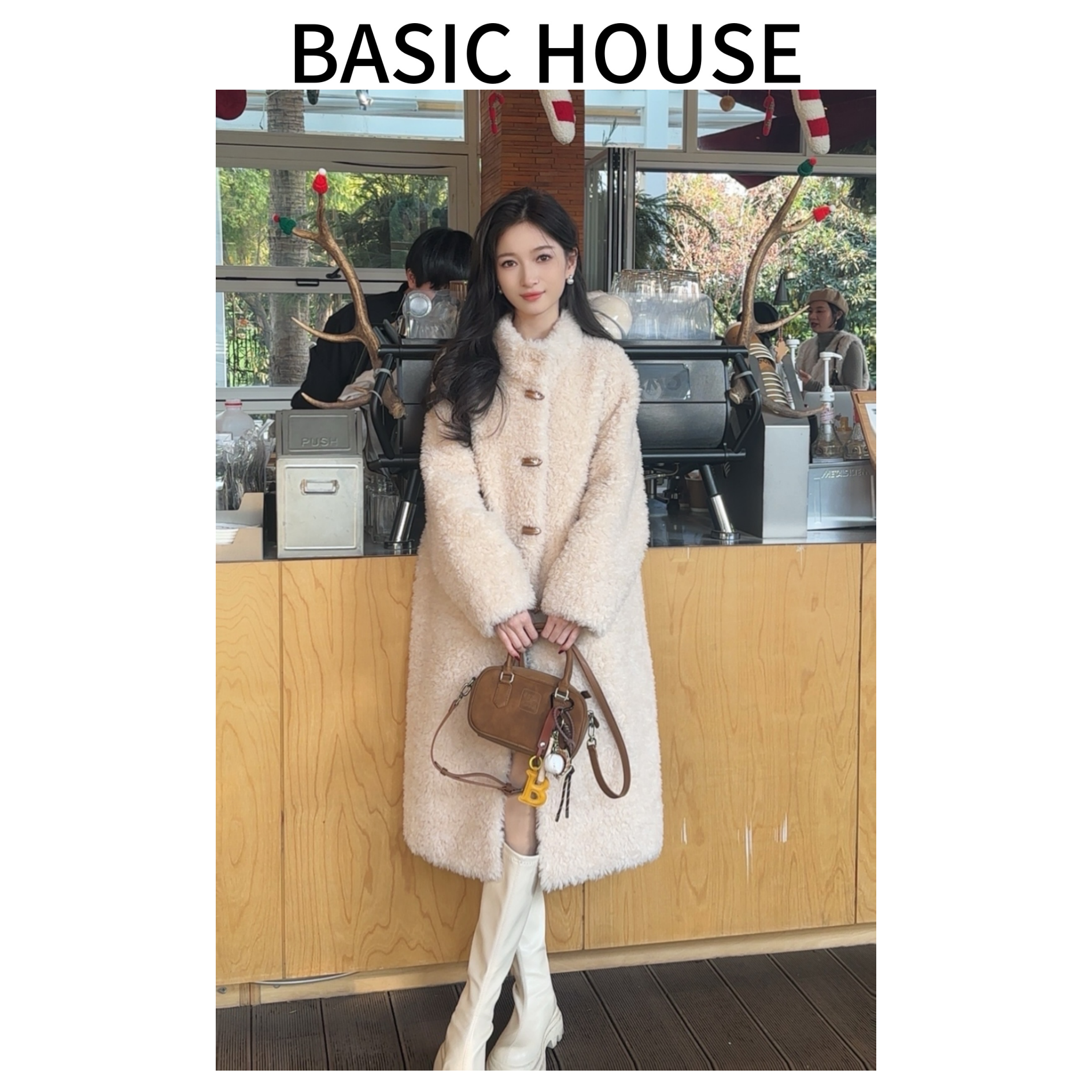 Basic House/百家好新款羊毛冬季外套轻奢高端百搭中长款大衣女C